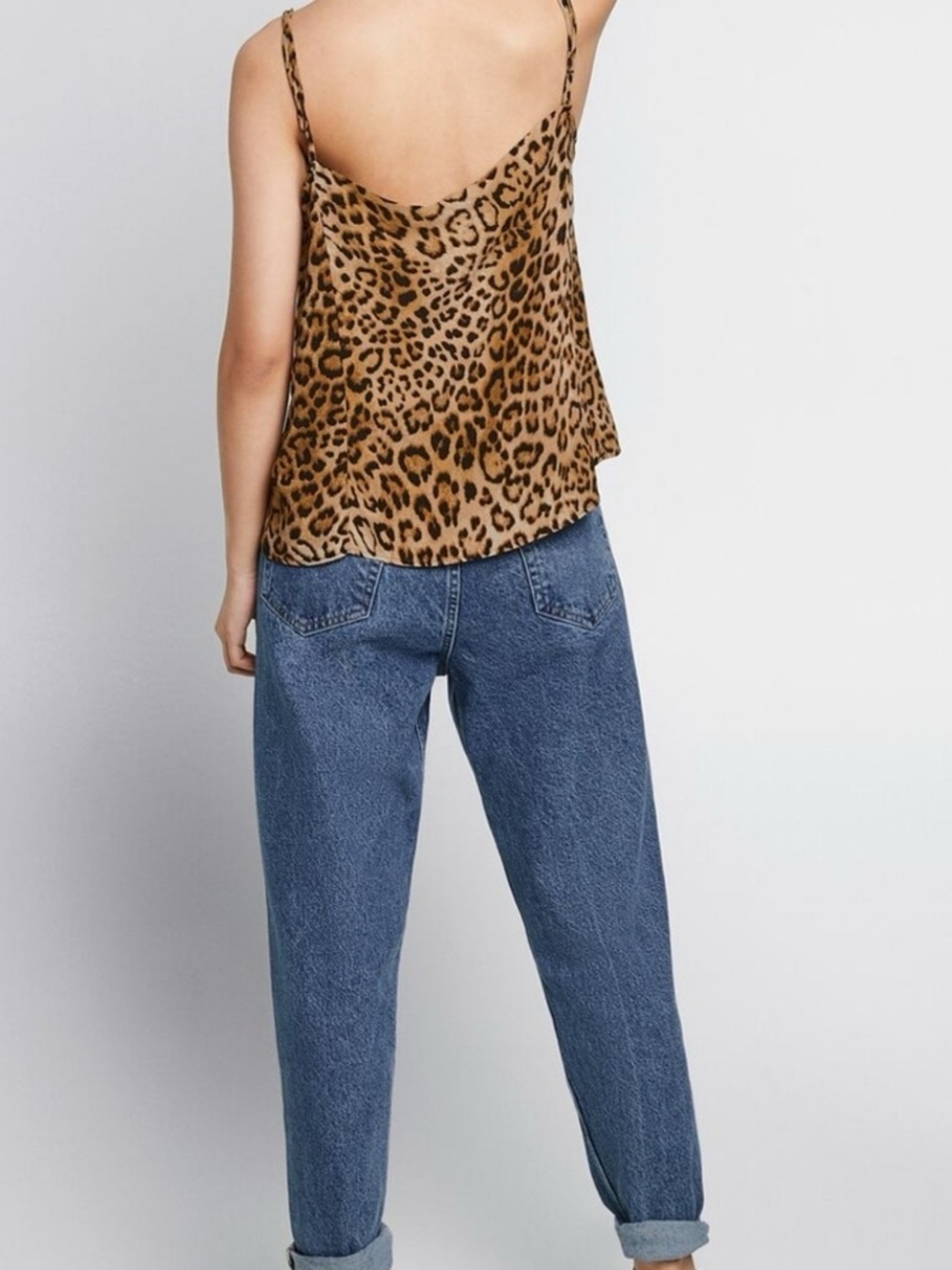 NWT Zara Leopard Print Lace-Trim Cami Top Brown Size M Boho Casual - Picture 2 of 6
